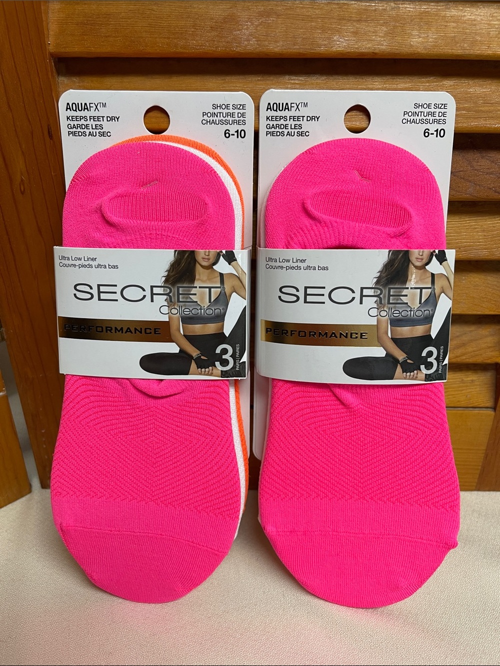 Secret Collection Bright Hot Pink, Orange & White Ultra Low Liner Socks (3 Pack)